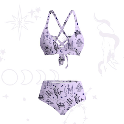 Purplehecate Prehistoric Fantasy Crisscross Tie-Back Bikini Set