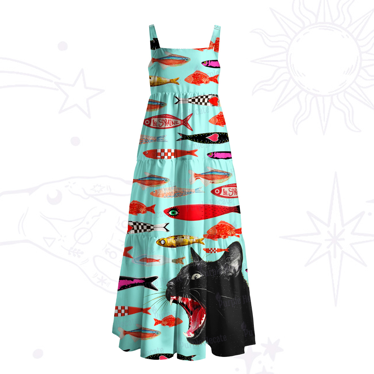 [Copy]Purplehecate Enchanted Cat Grove Wide Straps Maxi Dress