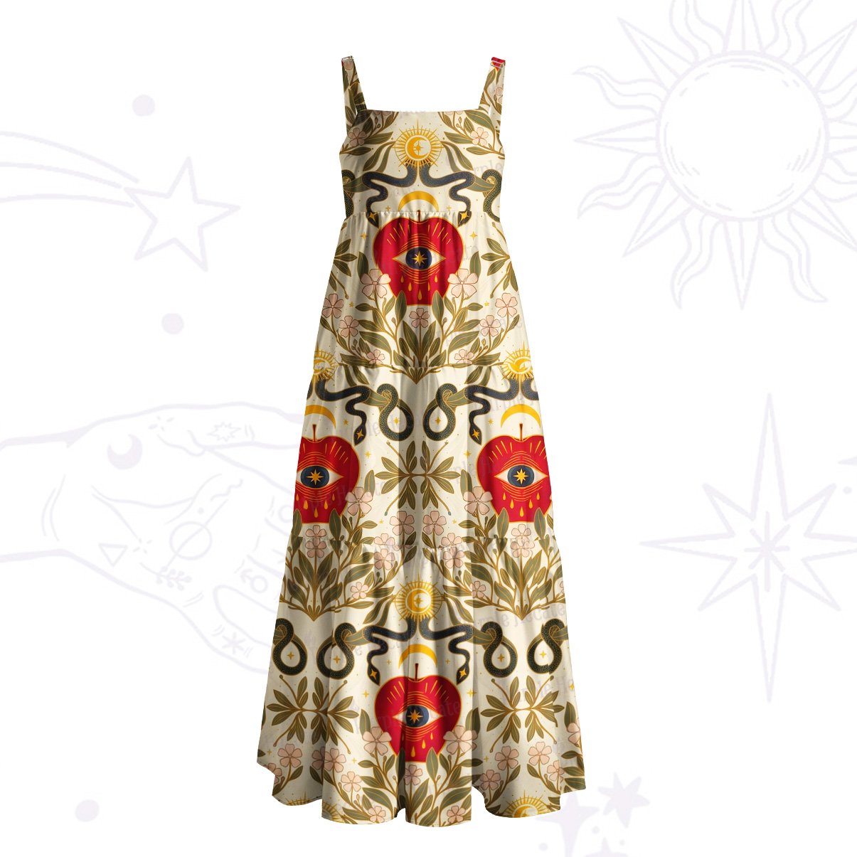 Purplehecate Forbidden Apple Serpent Wide Straps Maxi Dress
