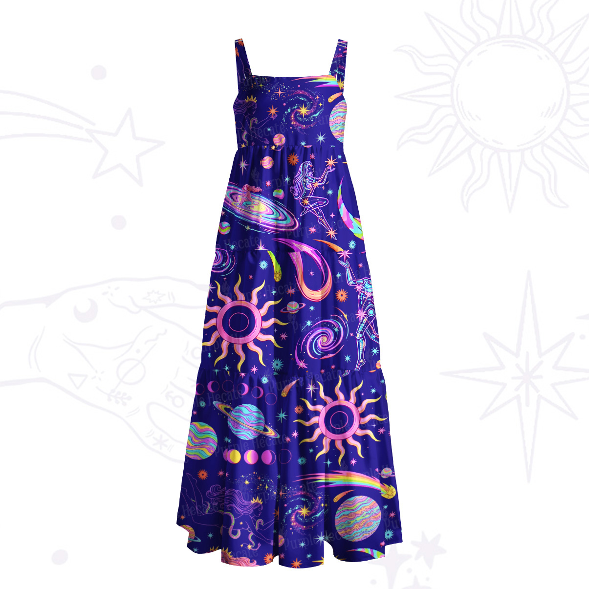 Purplehecate Celestial Magic Universe Wide Straps Maxi Dress