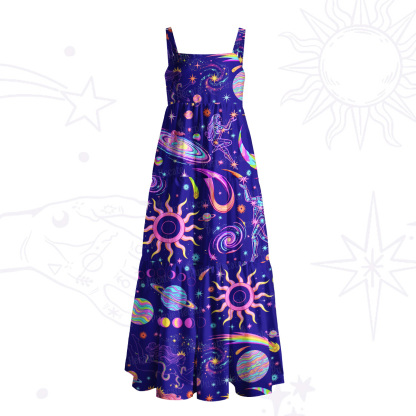 Purplehecate Celestial Magic Universe Wide Straps Maxi Dress
