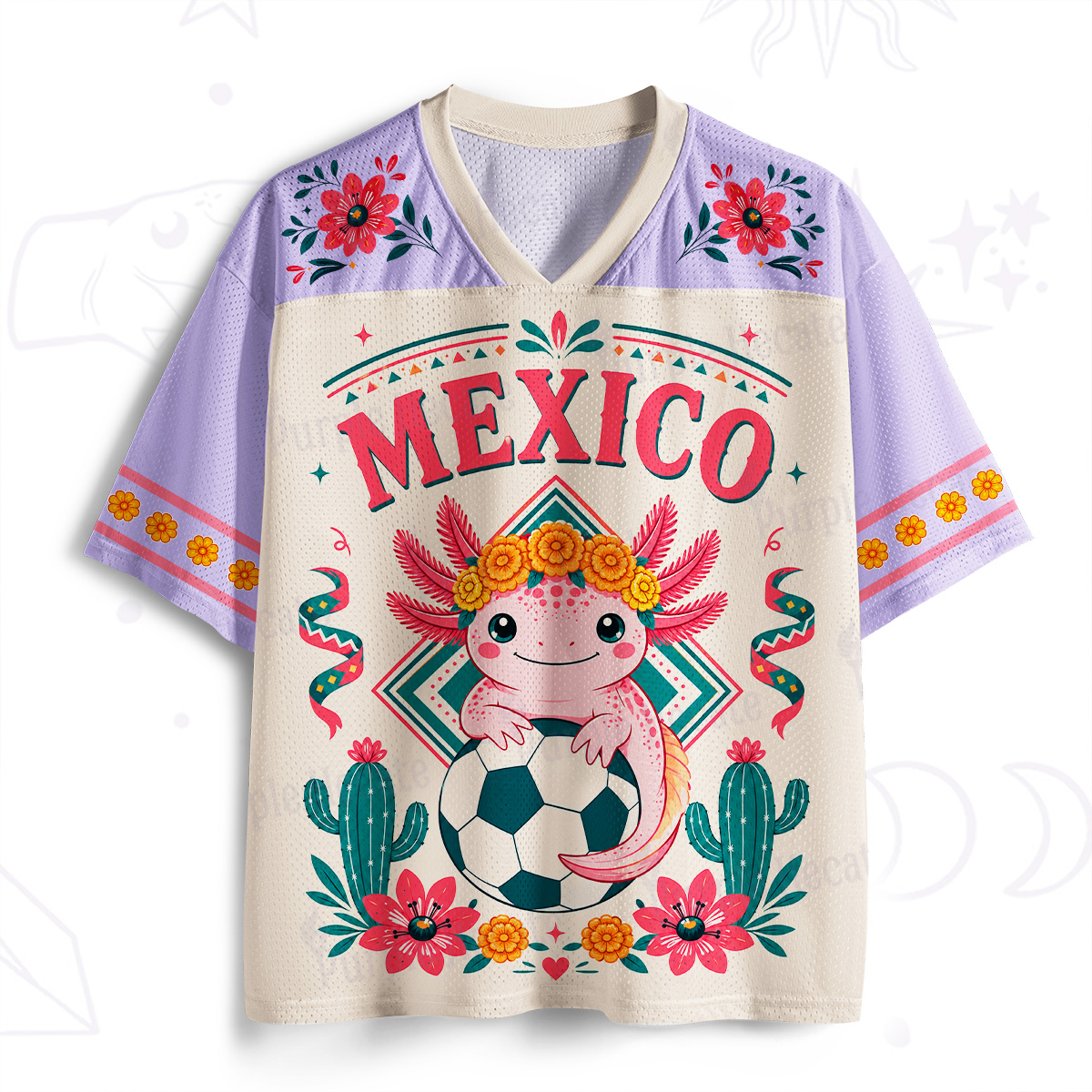 Purplehecate Floral Axolotl Mexico Football Mesh Jersey