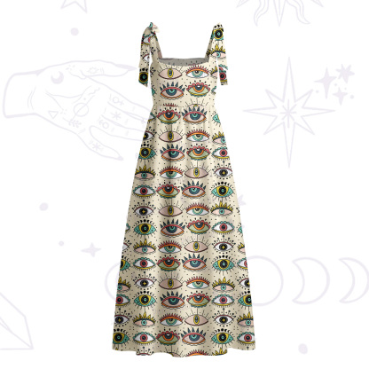 Purplehecate Evil Eye Pattern Tie Shoulder Maxi Dress