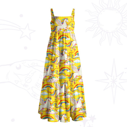 Purplehecate Fantasy Unicorn Cloud Print Wide Straps Maxi Dress