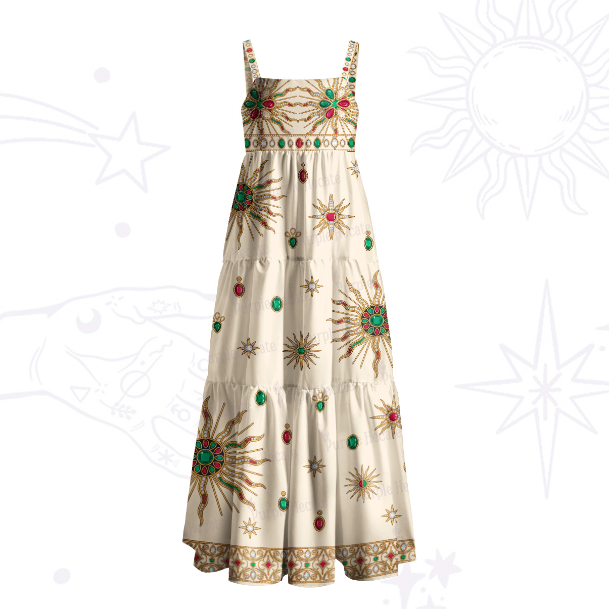 Purplehecate Gemstone Sun Totem Wide Straps Maxi Dress