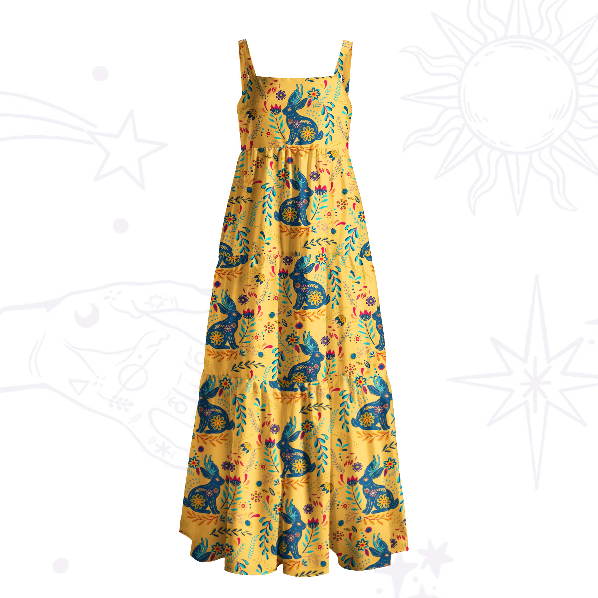 Purplehecate Secret Garden Bunny Wide Straps Maxi Dress