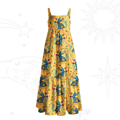 Purplehecate Secret Garden Bunny Wide Straps Maxi Dress