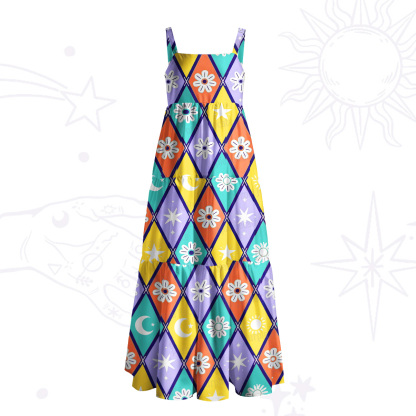 Purplehecate Magic Harlequin Stars & Moon Wide Straps Maxi Dress