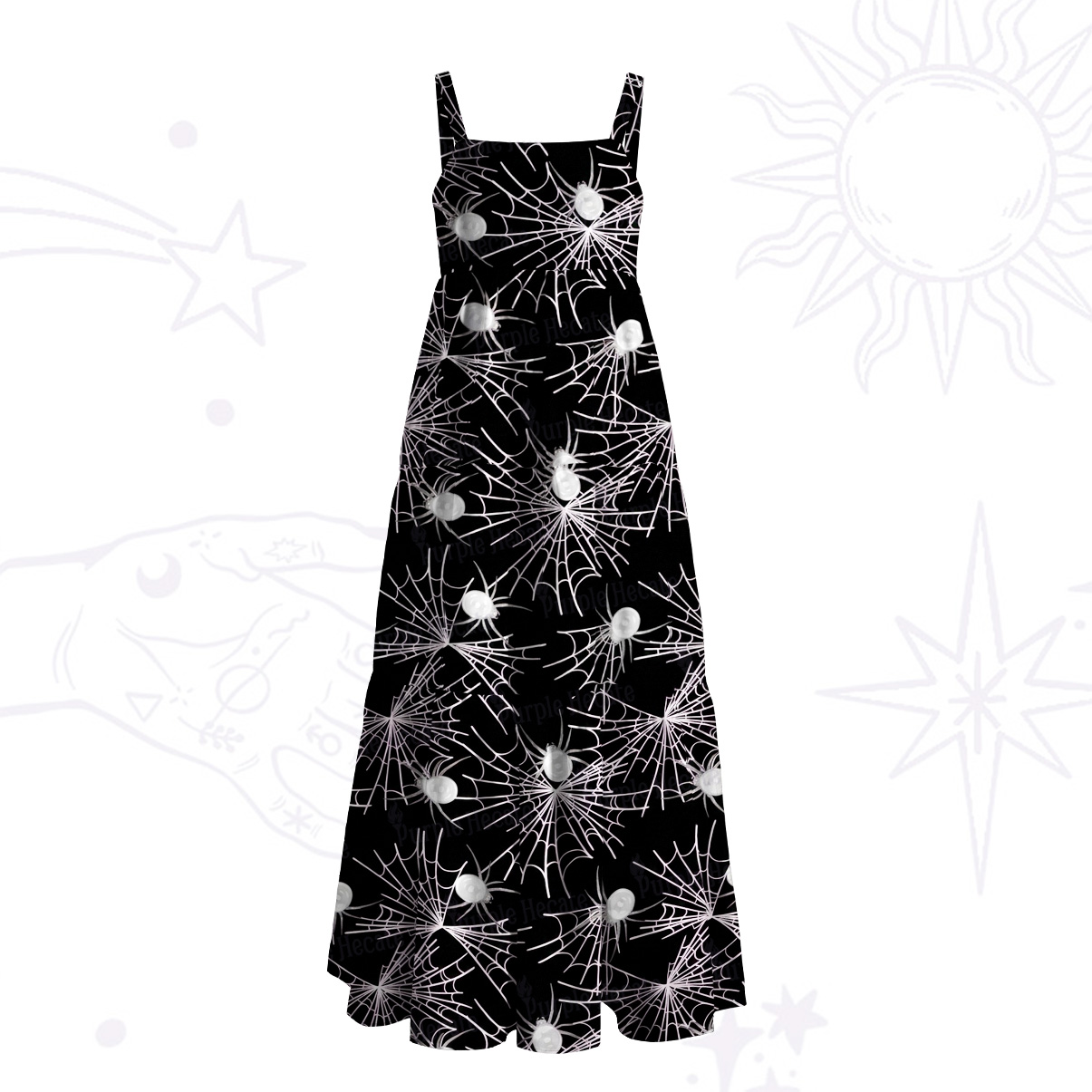 Purplehecate Dark Night Spiderweb Wide Straps Maxi Dress