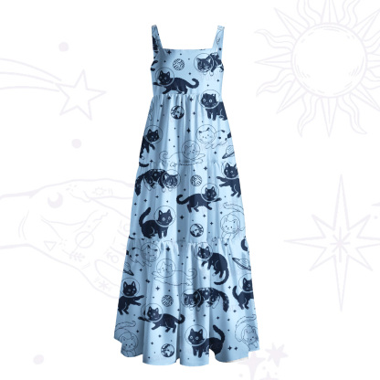 Purplehecate Cats in Space Wide Straps Maxi Dress