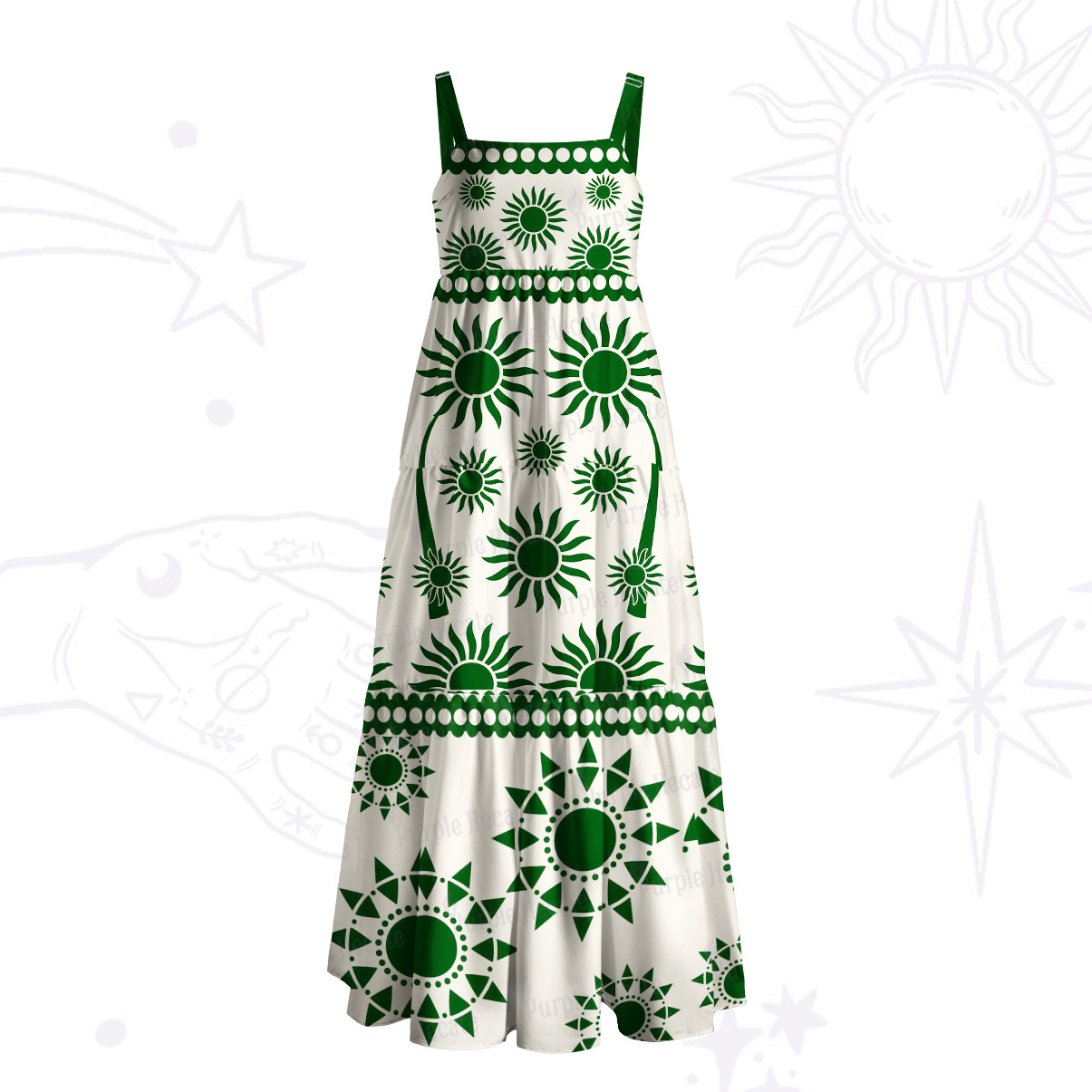 Purplehecate Radiant Solar Medallion Wide Straps Maxi Dress