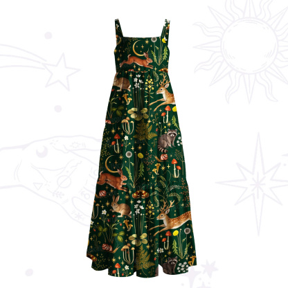 Purplehecate Enchanted Forest Animals Wide Straps Maxi Dress