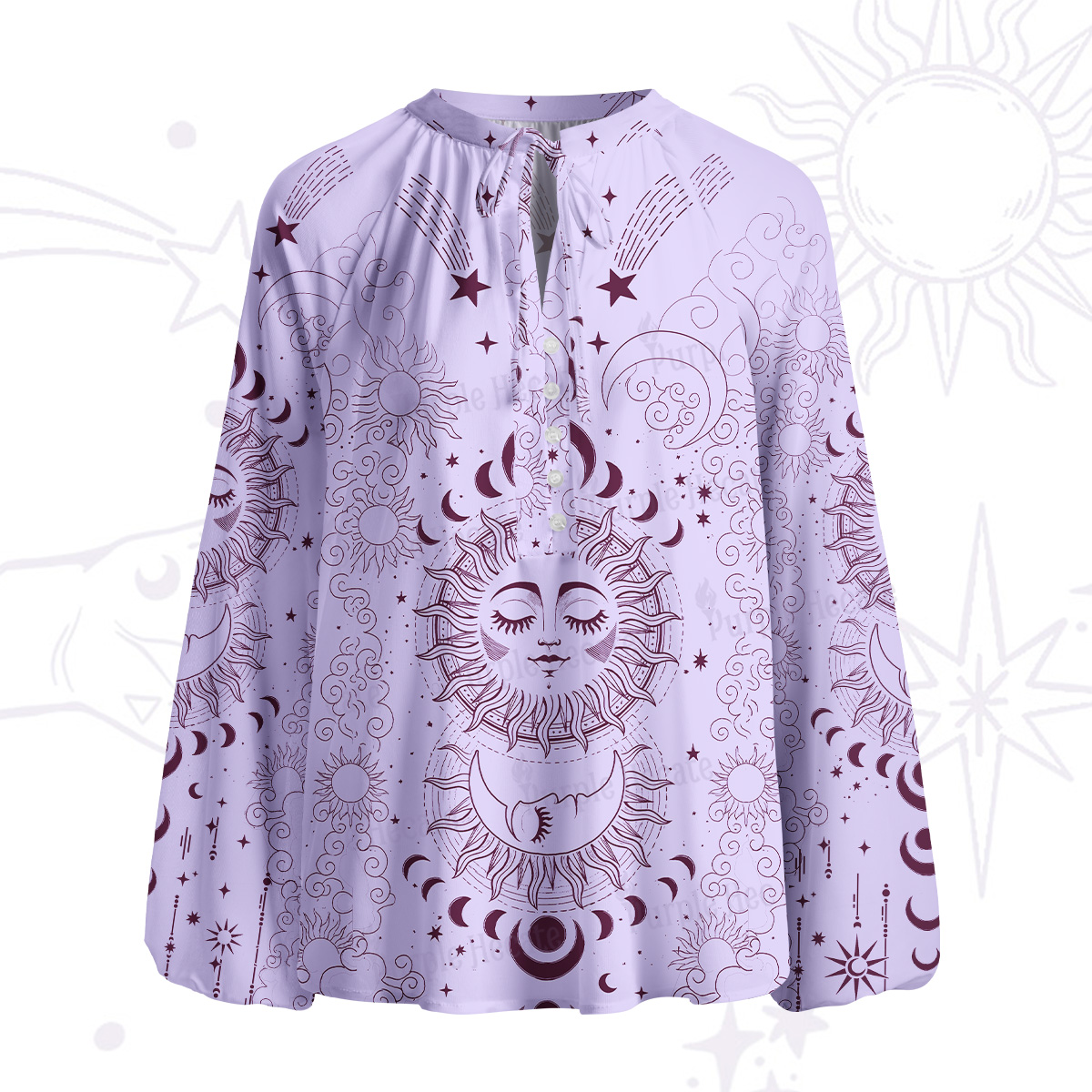 Purplehecate Lunar Eclipse Split Neck Tie Blouse