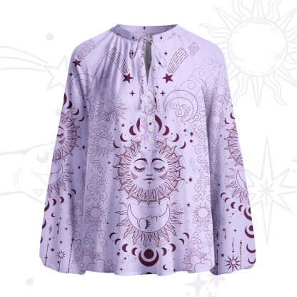Purplehecate Lunar Eclipse Split Neck Tie Blouse
