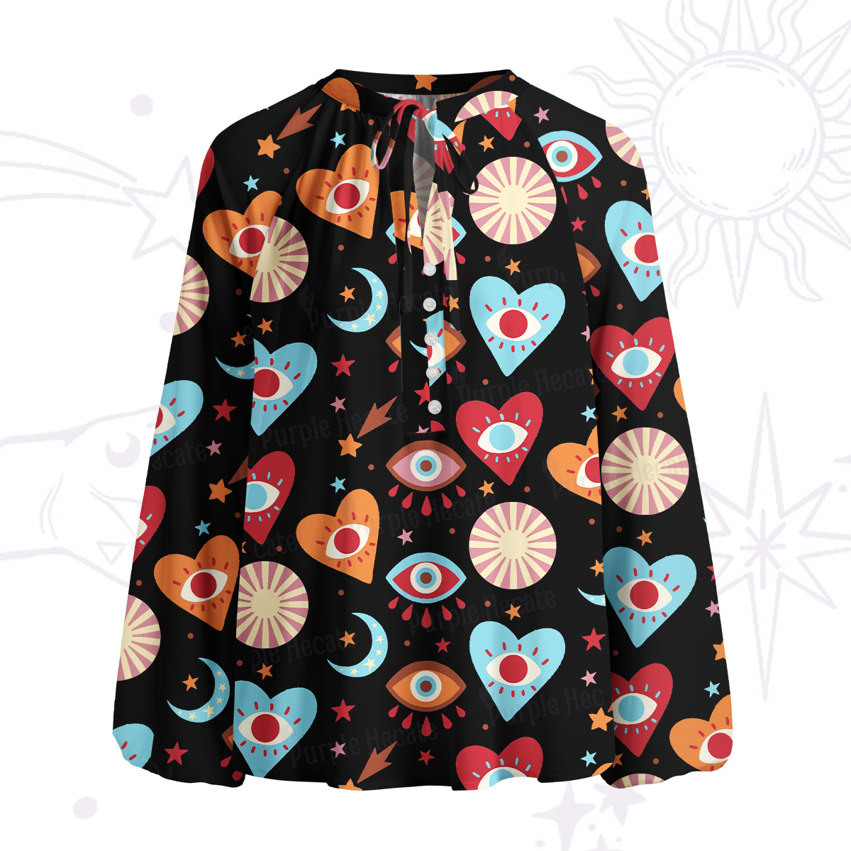 Purplehecate The Enchanted Eye of Love Split Neck Tie Blouse
