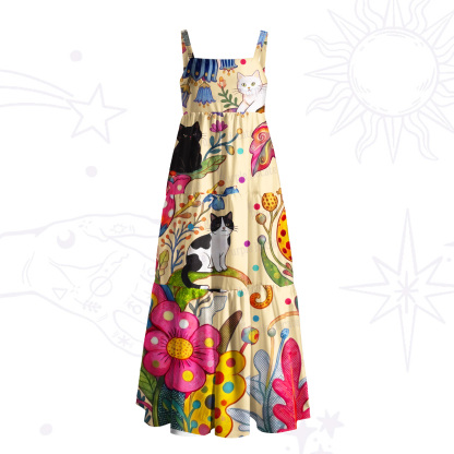 Purplehecate Psychedelic Floral Cat Paradise Wide Straps Maxi Dress