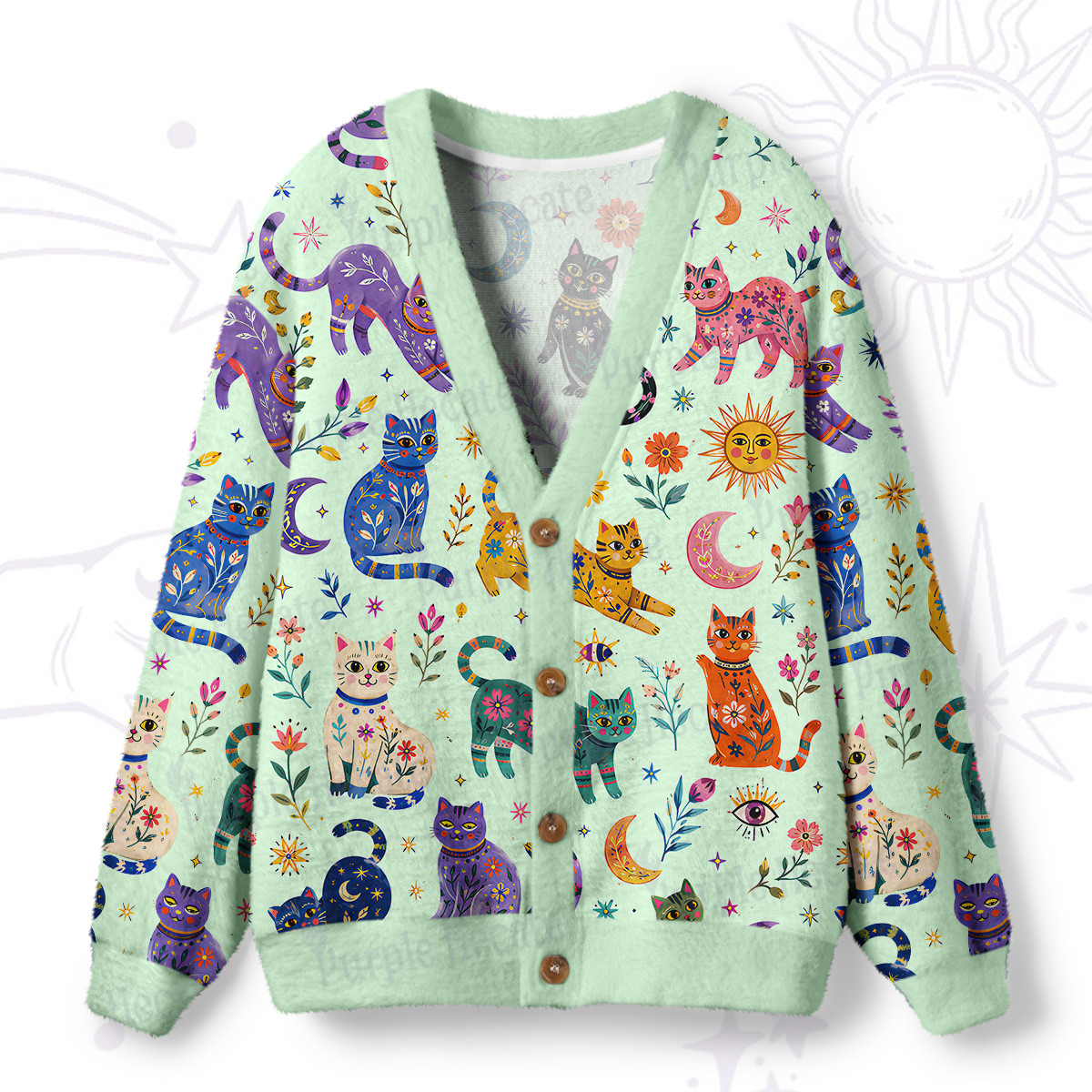 Purplehecate Rainbow Magic Cats Ugly Cardigan Sweaters