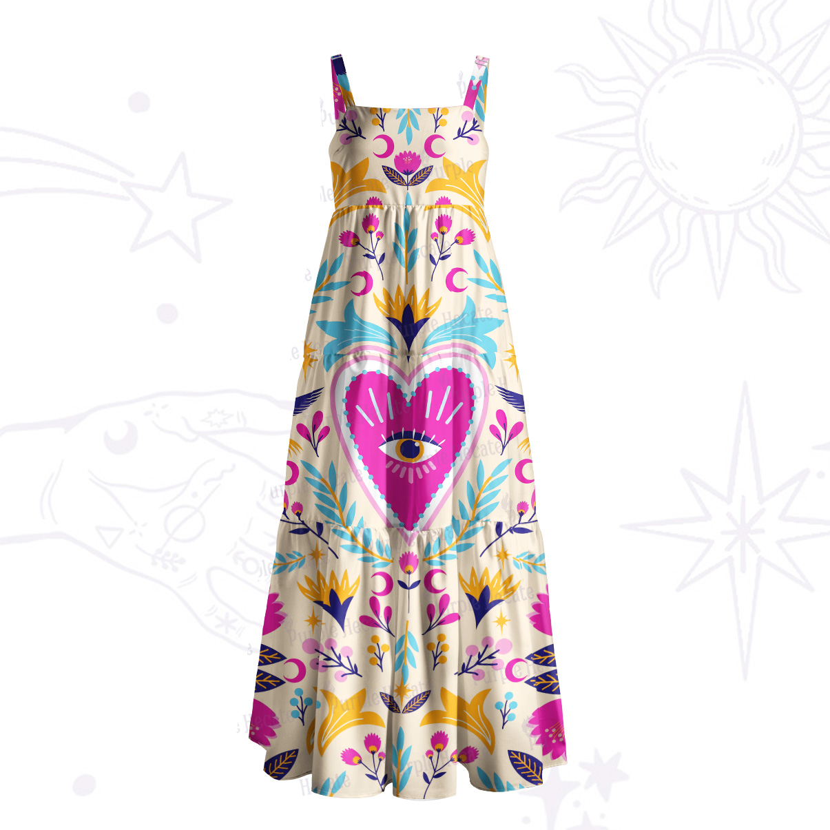 Purplehecate Enchanted Amulet Iconography Wide Straps Maxi Dress