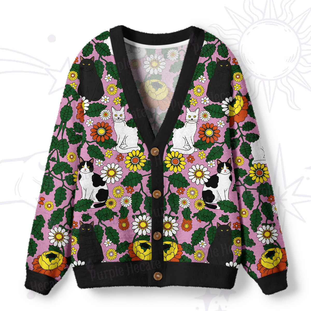 Purplehecate Daisy Cat  Garden Ugly Cardigan Sweaters