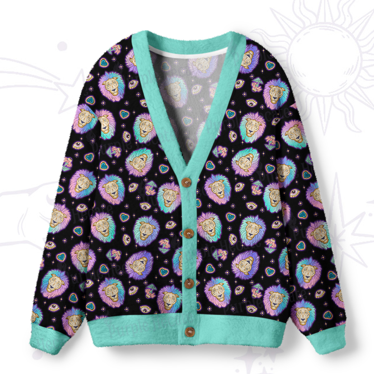 Purplehecate Leo Spirit Zodiac Ugly Cardigan Sweaters