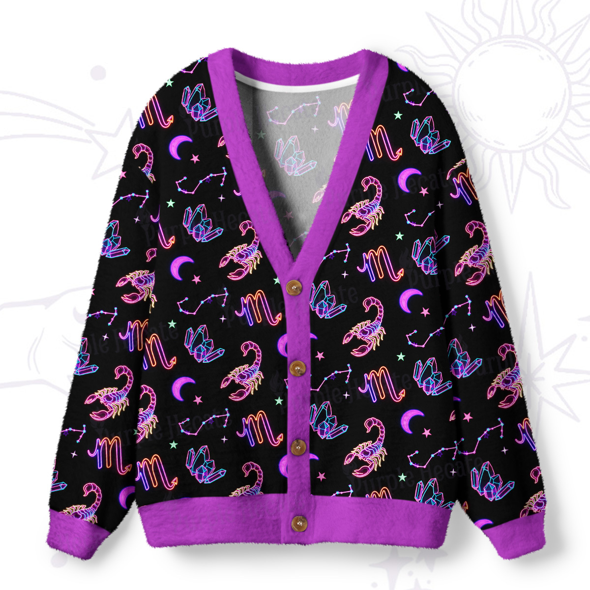 Purplehecate Scorpio Spirit Zodiac Ugly Cardigan Sweaters