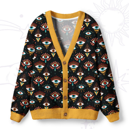 Purplehecate Evil Eye Pattern Ugly Cardigan Sweaters