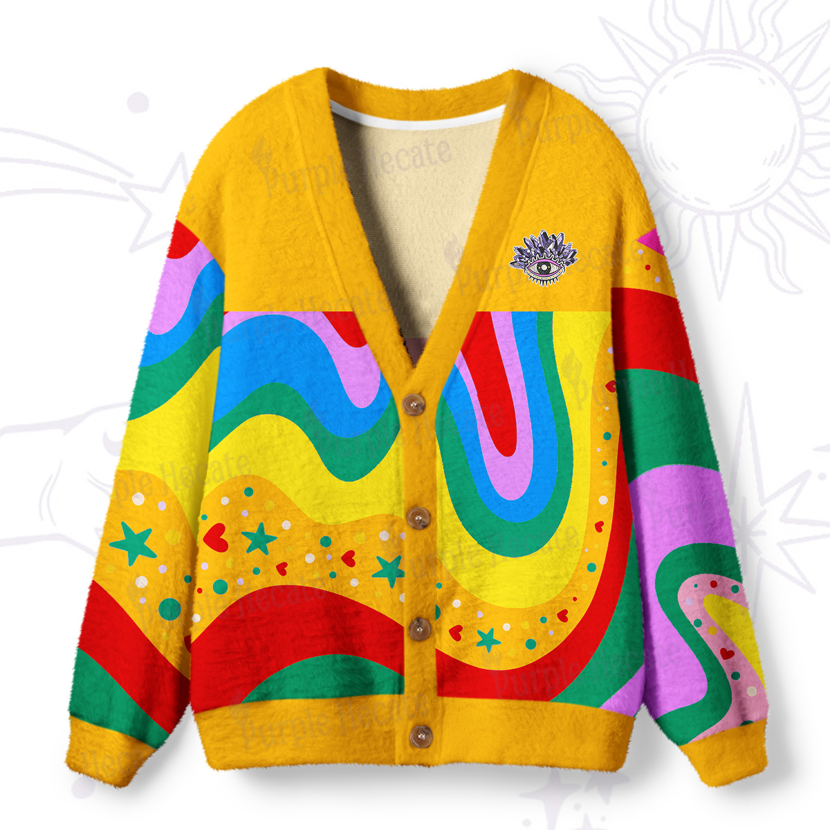 Purplehecate Dreamy Rainbow Waves Ugly Cardigan Sweaters