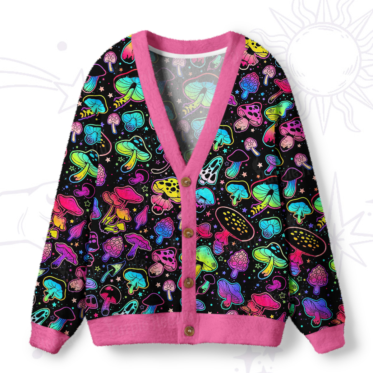 Purplehecate Psychedelic Mushroom Rave Ugly Cardigan Sweaters