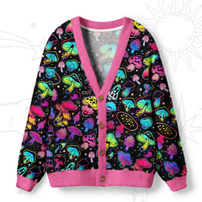Purplehecate Psychedelic Mushroom Rave Ugly Cardigan Sweaters