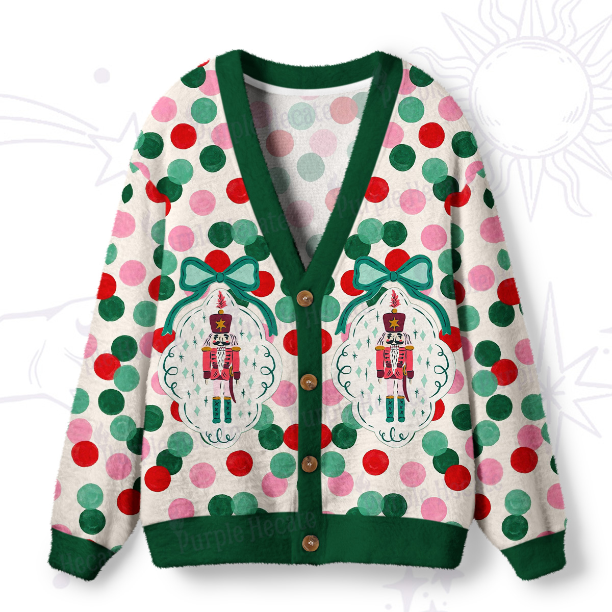 Purplehecate Candy Dot Nutcracker Christmas Ugly Cardigan Sweaters