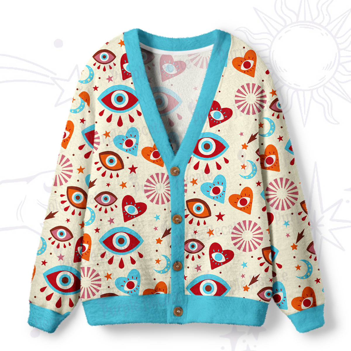 Purplehecate Protective Evil Eye Amulet Ugly Cardigan Sweaters