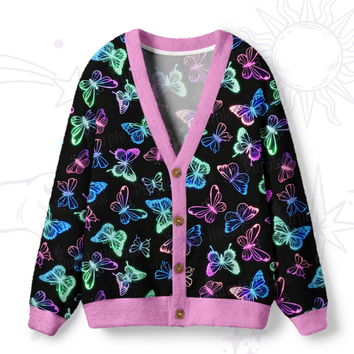 Purplehecate Neon Butterful Ugly Cardigan Sweaters
