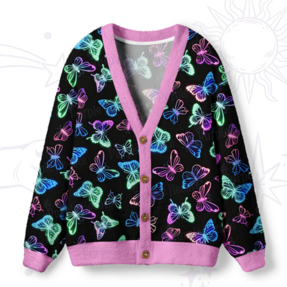 Purplehecate Neon Butterful Ugly Cardigan Sweaters