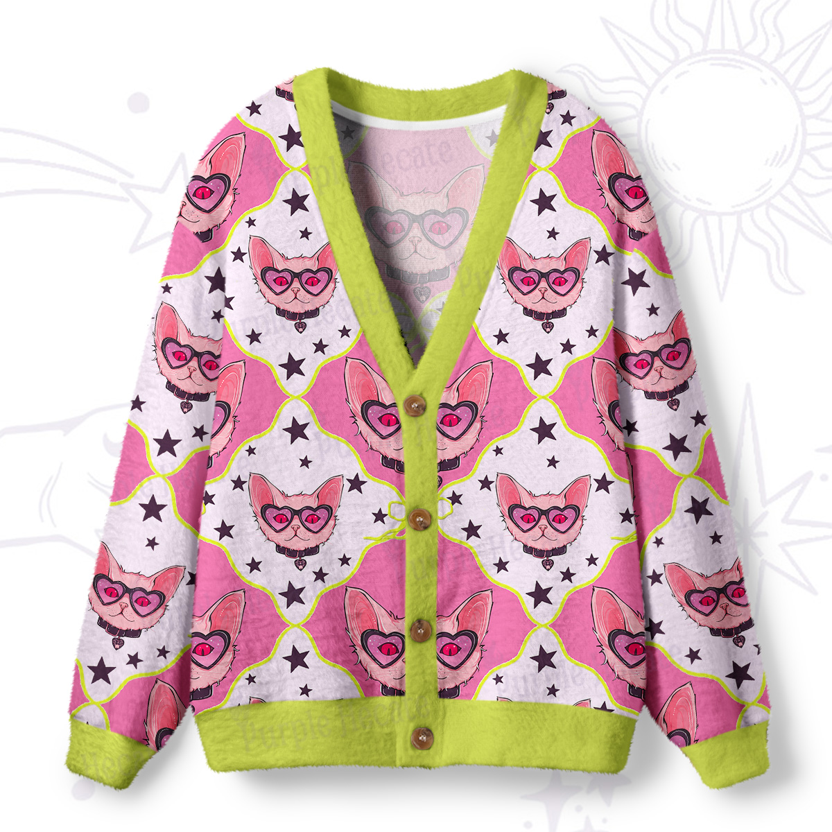 Purplehecate Slightly Wicked Cat Ugly Cardigan Sweaters