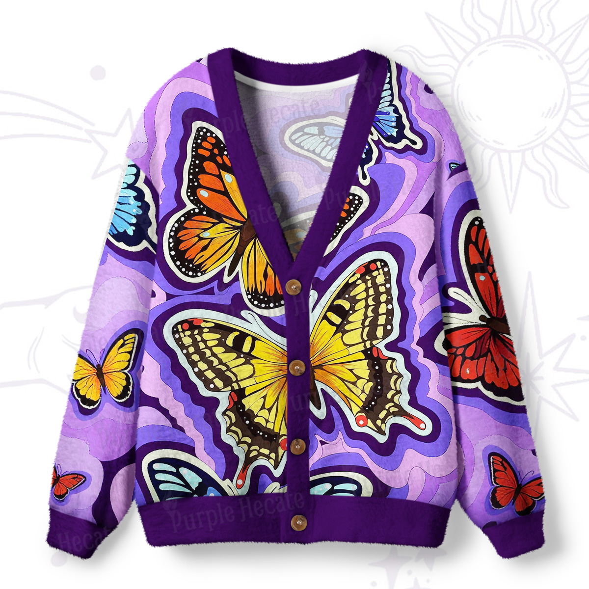 Purplehecate Psychedelic Butterfly Ugly Cardigan Sweaters