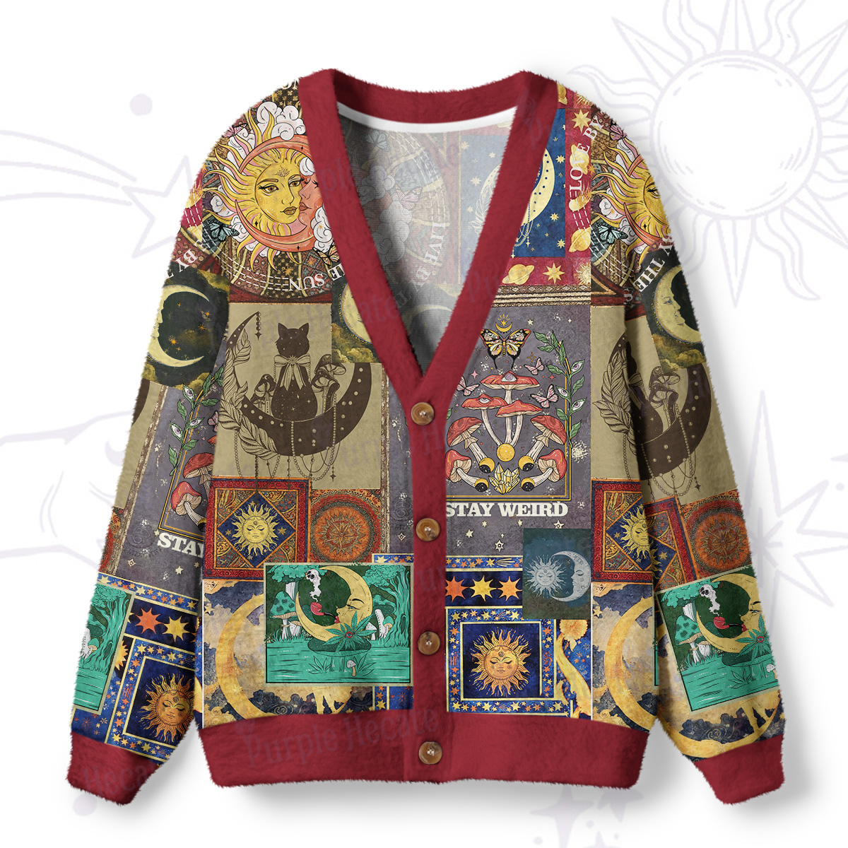 Purplehecate Starry Moon Patchwork for Cosmic Lovers Ugly Cardigan Sweaters