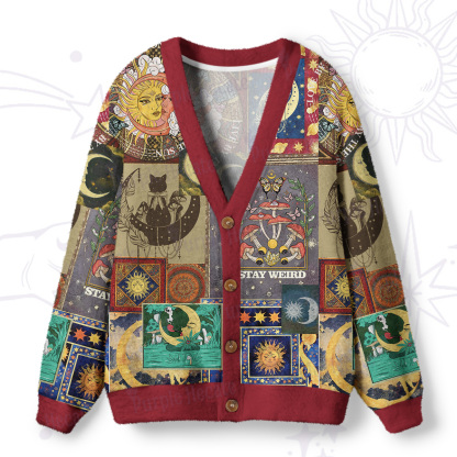 Purplehecate Starry Moon Patchwork for Cosmic Lovers Ugly Cardigan Sweaters