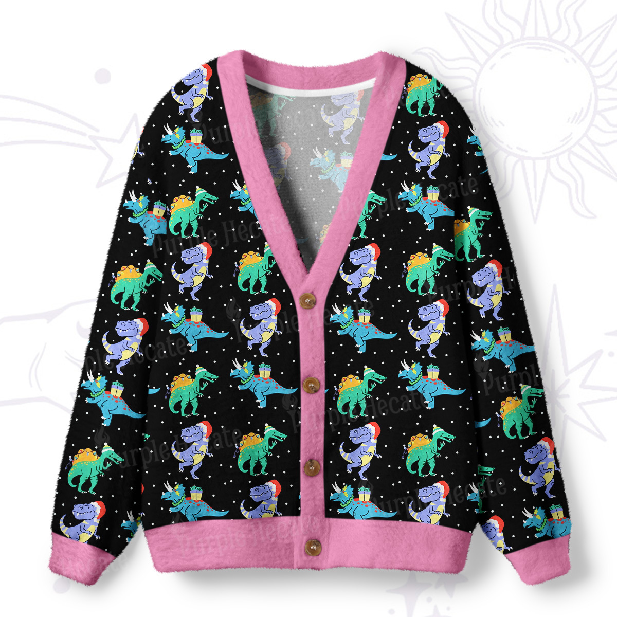 Magic Purplehecate Funny Christmas Dinosaurs Ugly Cardigan Sweaters