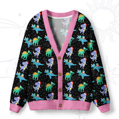 Purplehecate Funny Christmas Dinosaurs Ugly Cardigan Sweaters