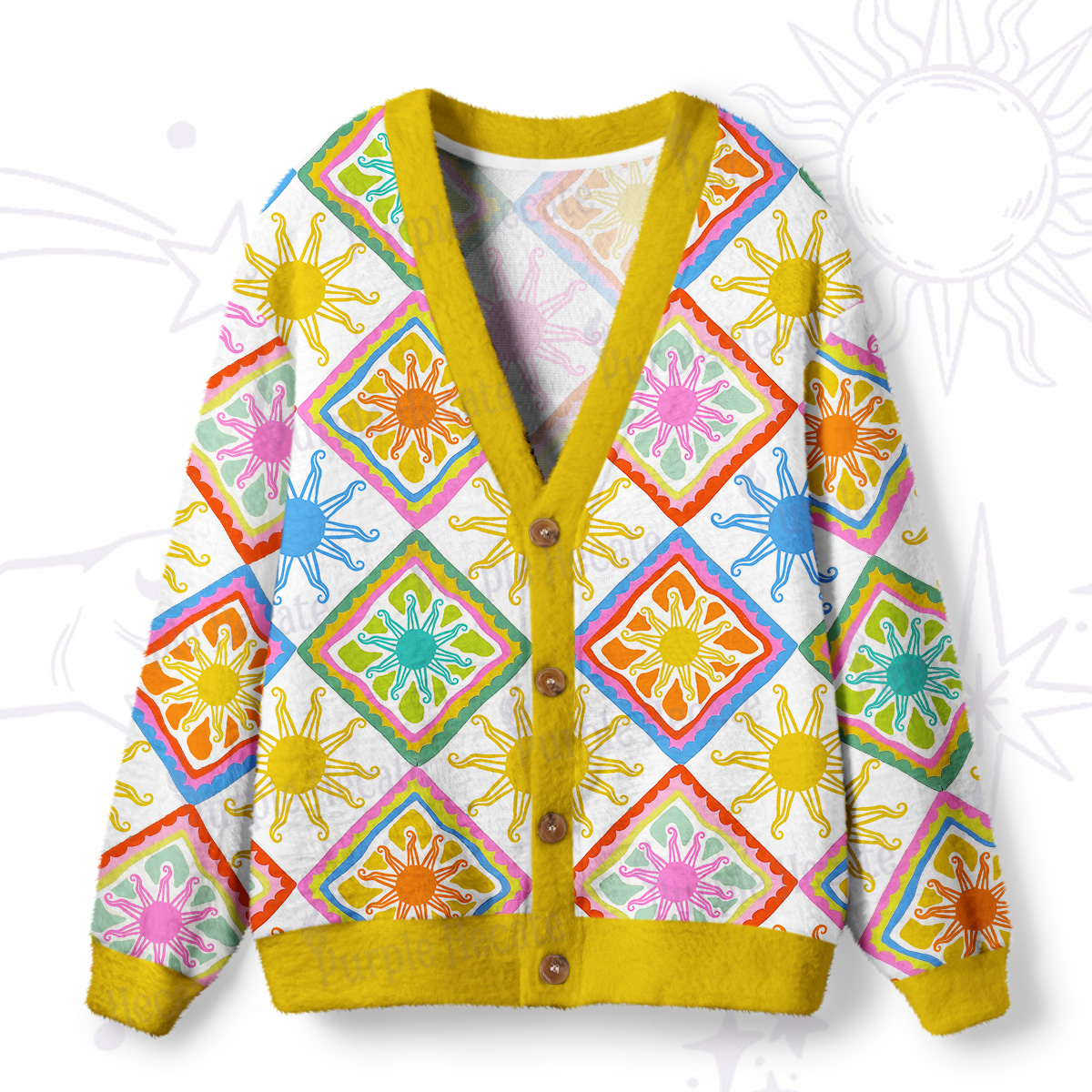 Purplehecate Colorful Sunshine Patchwork Ugly Cardigan Sweaters