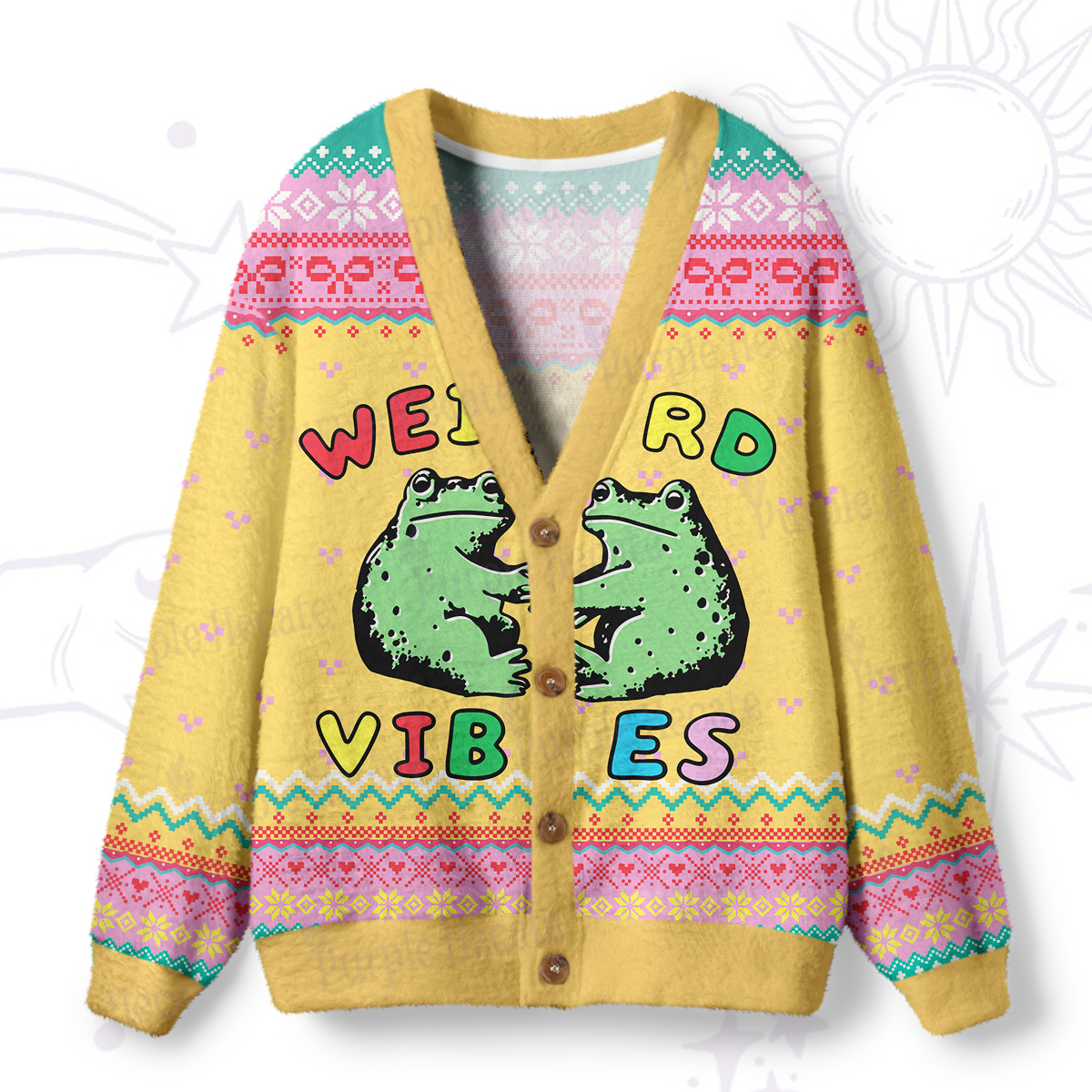 Purplehecate Weird Frog Vibes Ugly Cardigan Sweaters