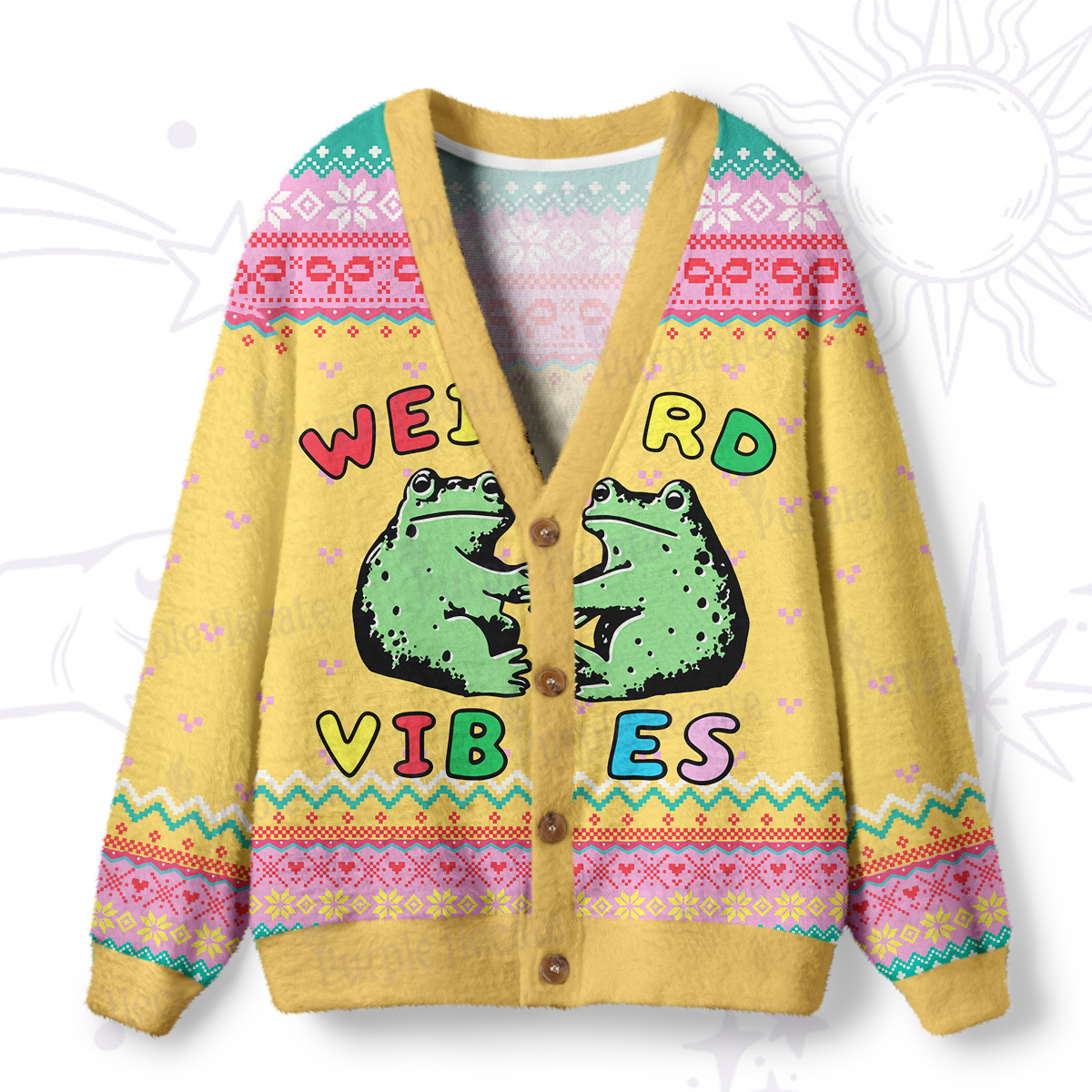 Purplehecate Weird Frog Vibes Ugly Cardigan Sweaters
