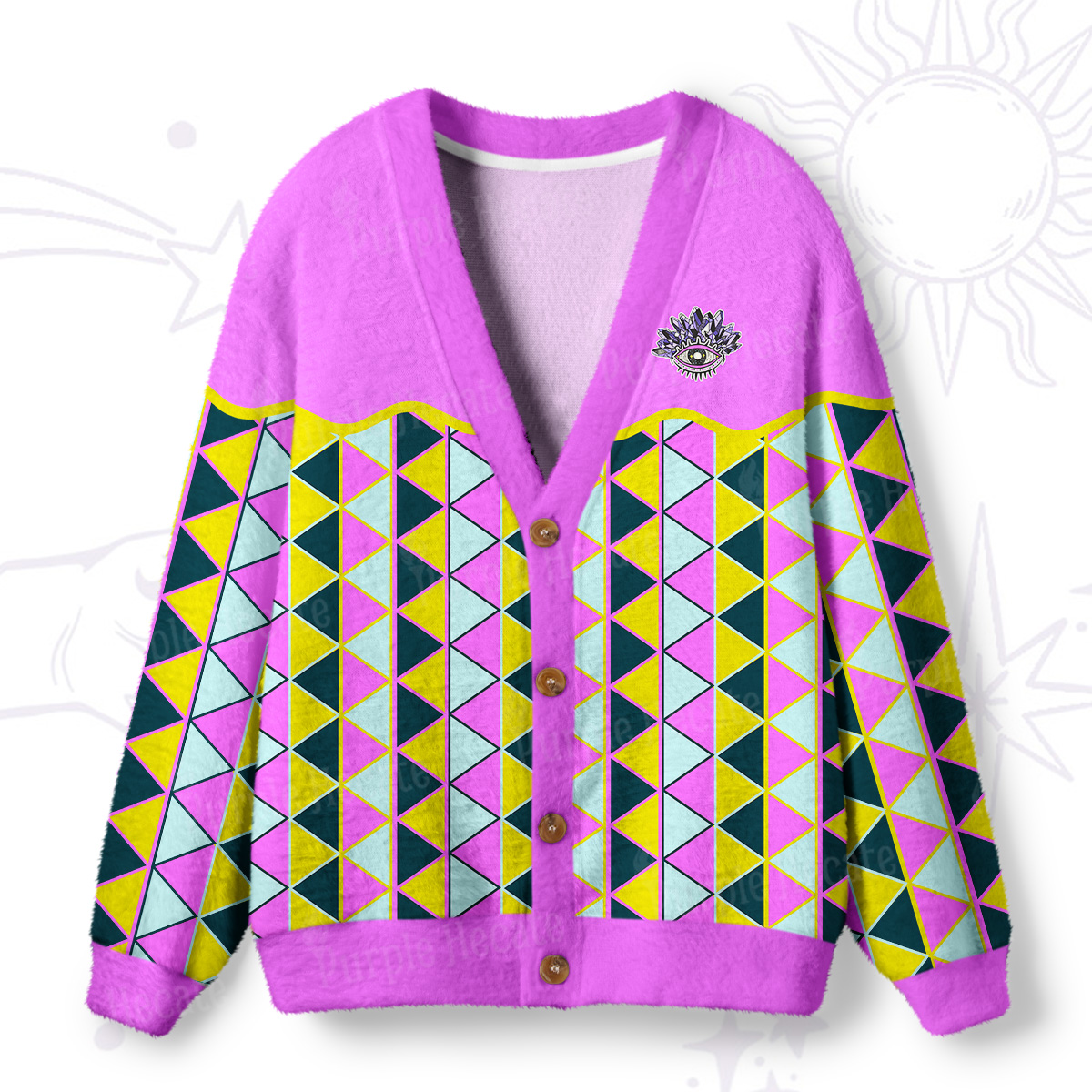Purplehecate Enchanted Prism Eye Ugly Cardigan Sweaters