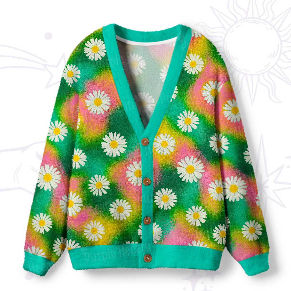 Purplehecate Enchanted Daisy Spring Romance Ugly Cardigan Sweaters