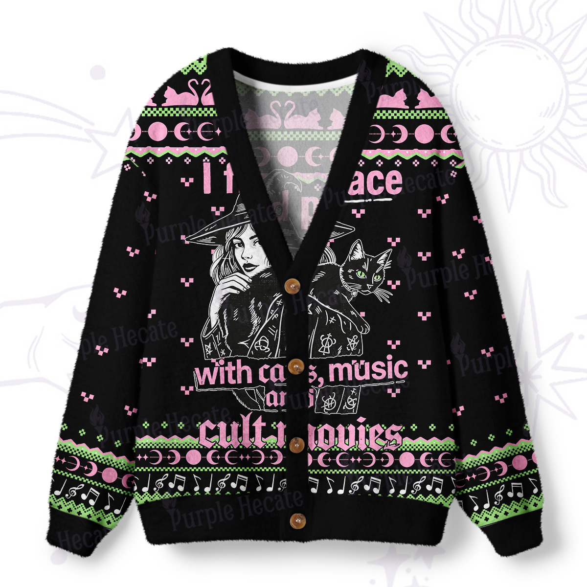 Purplehecate I Find Peace With Cats Music Cult Movies Ugly Cardigan Sweaters