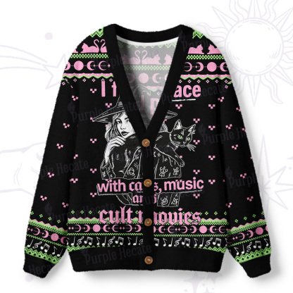 Purplehecate I Find Peace With Cats Music Cult Movies Ugly Cardigan Sweaters
