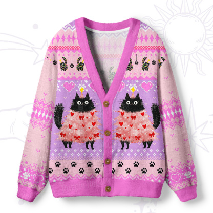 Purplehecate Funny Black Cat in Tree Ugly Cardigan Sweaters