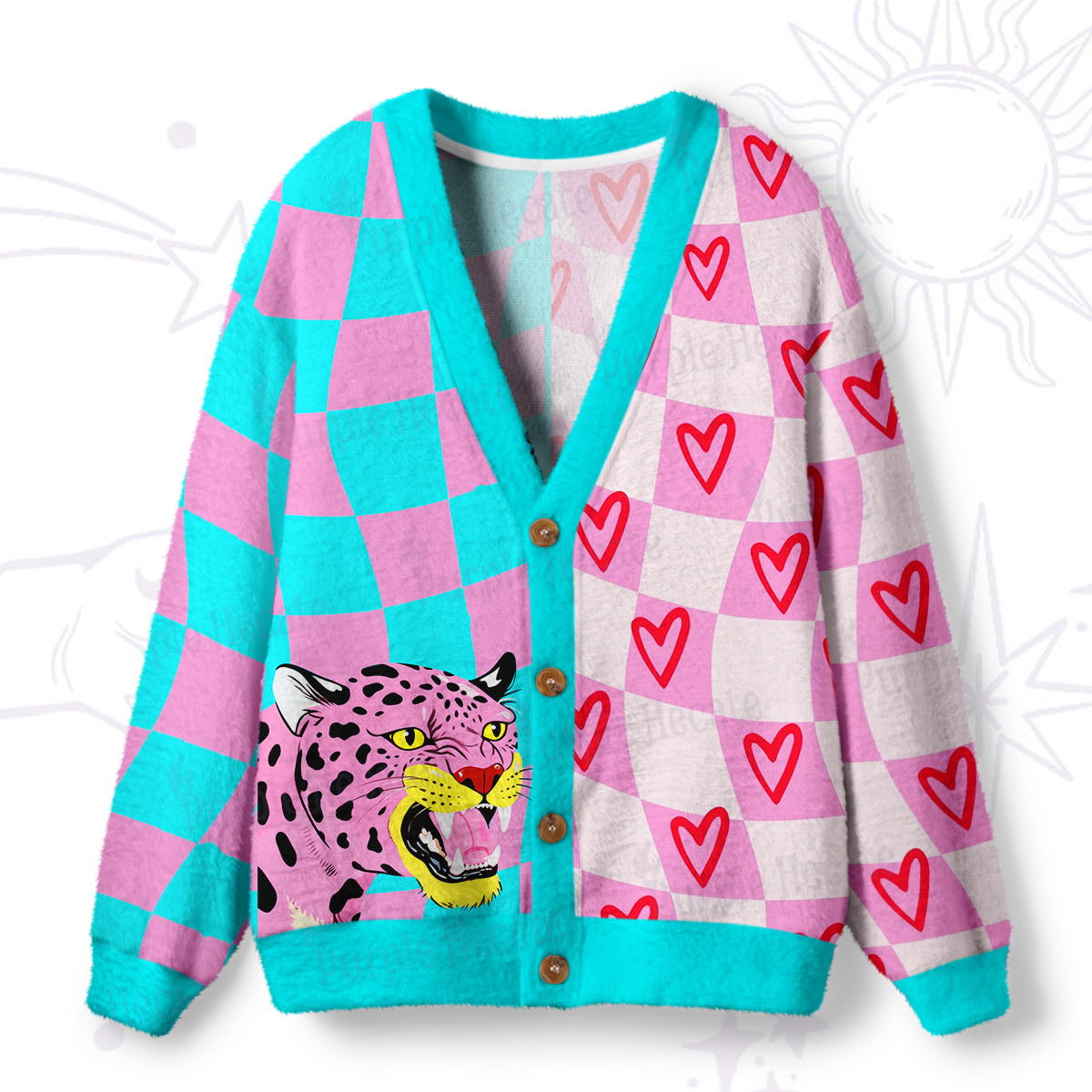 Purplehecate Savage Leopard Evil Eye Ugly Cardigan Sweaters