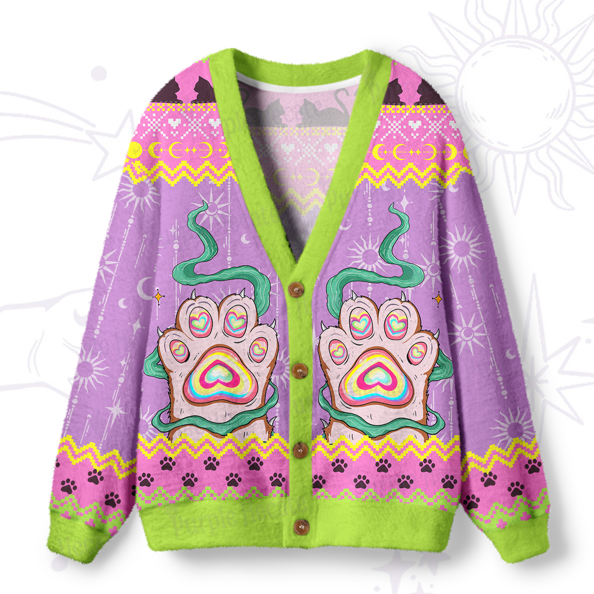 Purplehecate Pastel Cat Paw Magic Ugly Cardigan Sweaters