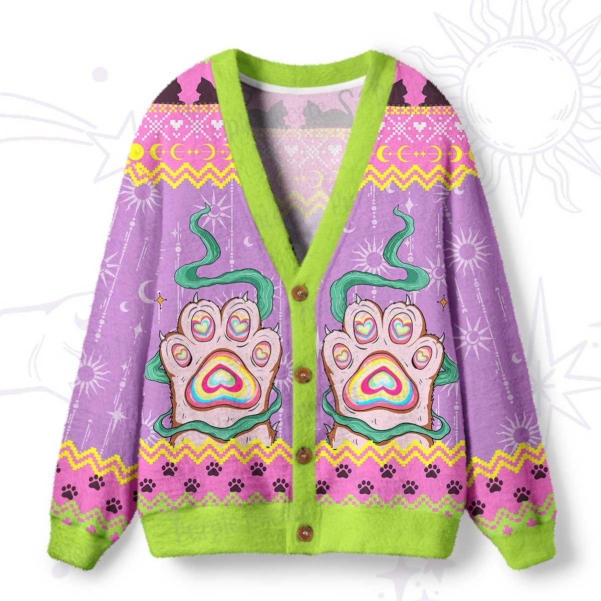 Purplehecate Pastel Cat Paw Magic Ugly Cardigan Sweaters